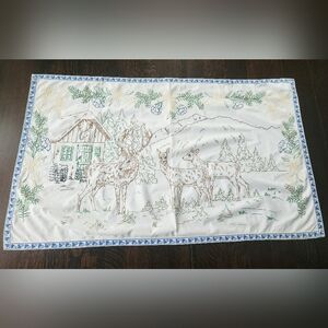 Antique Hand Embroidered Austrian Hunter Deer Elk Stag Scene Linen$79